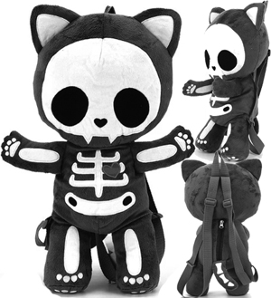 Plush skeleton cat backpack