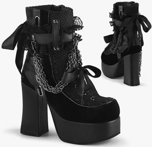 Pleaser/Demonia black pu 4 1/2 inch heel lace up side zip Charade ankle boot.