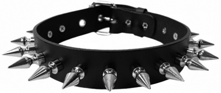 Funk Plus 1 1/8 inch wide leather choker with one inch spikes