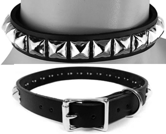 Funk Plus one row 1/2 chrome pyramid stud 3/4 inch wide leather choker