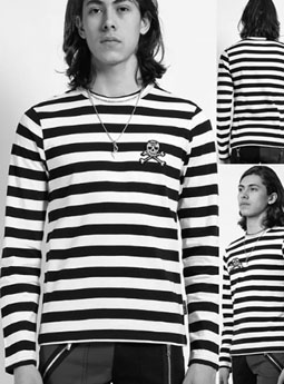 Tripp NYC long sleeve black white stripe skull patch unisex top
