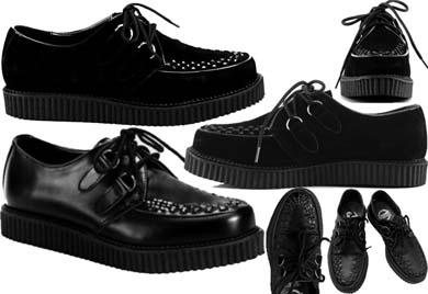 Pleaser/Demonia black suede and pu vinyl single soled d-ring lace-up interlace toe creeper