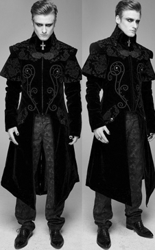 Devil Fashion Black velvet mens gothic winter coat