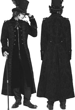 Devil Fashion gothic embroidered black velvet long men's coat