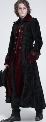 Devil Fashion embroidered black/red velvet long men's coat