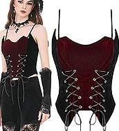 Devil Fashion black gothic velvet top with lace up, burgundy inset