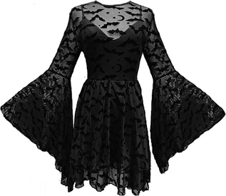 Dracuella bats flocked bell sleeve stretch dress