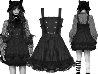 Dark in Love black/white stripe double breasted lolita ruffle dress