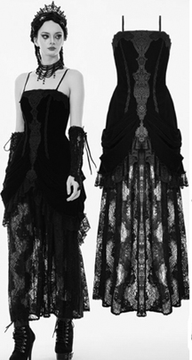 Dark in Love black lace embroidered bustier long strappy dress