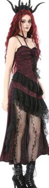 Dark in Love red rose asymmetric layered lace ruffled long dress