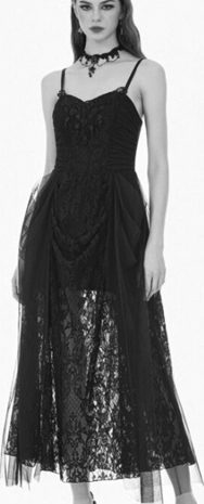 Dark in Love black lace ruched bodice long dress