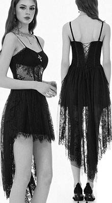 Dark in Love gothic lace sheer waist black lace up back dress with train