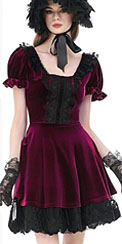 Dark in Love gothic red velvet lace trimmed mini dress