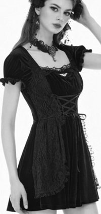 Dark in Love gothic black velvet lace trimmed mini dress