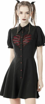 Dark in Love black red stretch heart cage short skater dress
