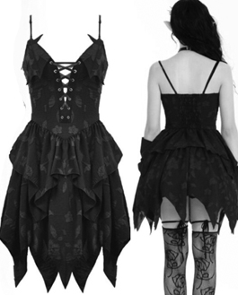 Dark in Love ruffled layered fairy lace up back poly skater dress