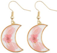 Crescent moon shaped dried flowers earrings