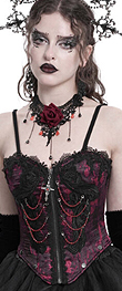 Eva Lady red rose print lace cage corset top