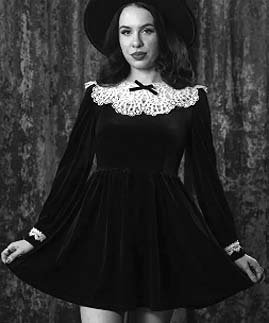 Witchwood black velvet white collar mini Elora dress 