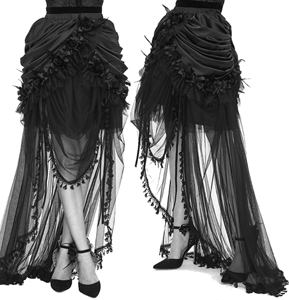 Dark in Love ruched maxi skirt with flower, sheer mesh