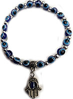 Evil eye stretch bracelet with hamsa hand charm