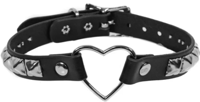 Funk Plus leather chrome pyramid stud heart choker