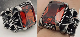 Stainless steel inlaid red gemstone ring