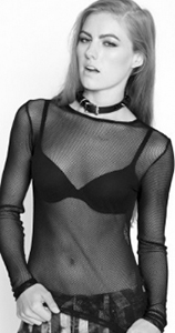 Tripp NYC black ladies' long sleeve fishnet top