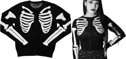 Kreepsville skeleton ribcage bones ladies cardigan
