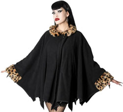 Kreepsville glamour ghoul web cape with leopard fur collar
