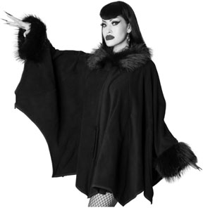 Kreepsville glamour ghoul web cape with black fur collar