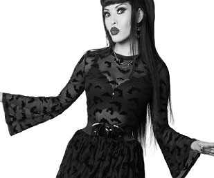 Kreepsville black bat repeat mesh bell sleeve top