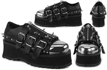 Pleaser/Demonia black 2 3/4 inch platform lace up metal toe cap Gravedigger shoe
