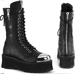 Pleaser/Demonia black leather guys' 14 eyelet lace up steel toe Gravedigger 2 3/4 inch platform knee boot with inside zip closure