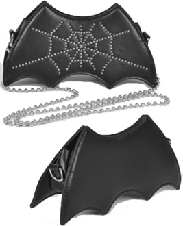 3AM black pu Halloween bat spiderweb top handle purse