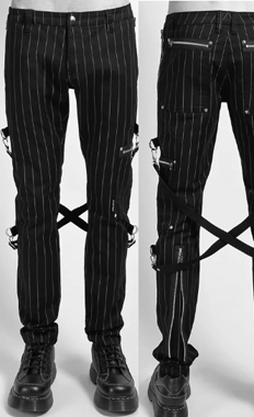 Tripp men's black white Godfather stripe fitted cotton/spandex stretch chaos bondage pant with straps
