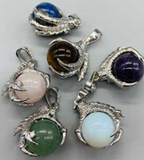 1  1/2 inch dragon claw silver with gemstone ball necklace