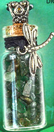 Green aventurine chip bottle dragonfly charm necklace