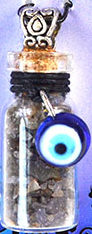 Sapphire chip bottle evil eye charm necklace