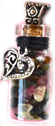 Tourmaline chip bottle heart charm necklace