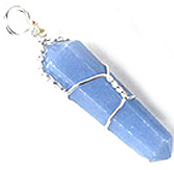 Angelite wire wrapped crystal pendant necklace