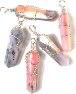 Pink opal wire wrap point pendant