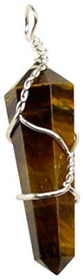 Wire wrapped tiger eye point necklace on black cord