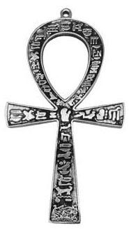 Large 8 inch silvertone finish ankh necklace or wall hanging on cord