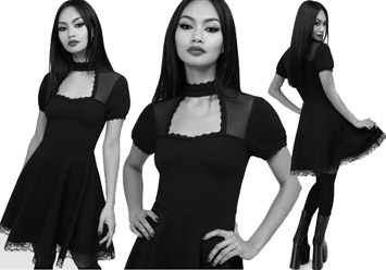 Killstar short sleeve black rayon nylon Draculana keyhole neck skater dress 