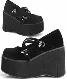 Pleaser/Demonia black pu 4 1/2 inch black velvet platform criss cross strap maryjane Kera shoe