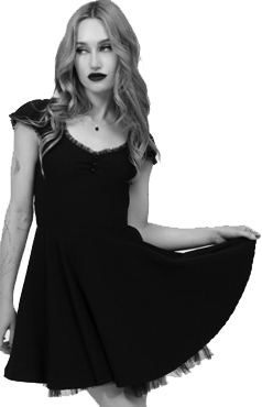 Killstar black super stretch Aisling short sleeve party dress with tulle details, back zip
