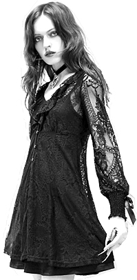 Killstar black poly lace long sleeve Cybele v-neck dress