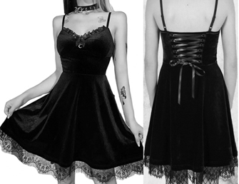 Killstar black poly elastane velvet Moonstruck skater dress