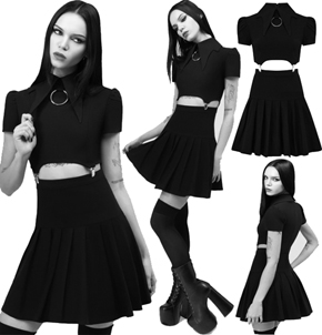 Killstar Darita black stretch poly short sleeve suspender mini dress